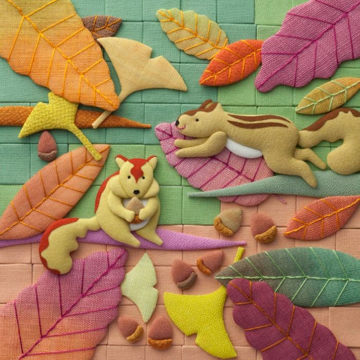 布のイラスト リス 落ち葉