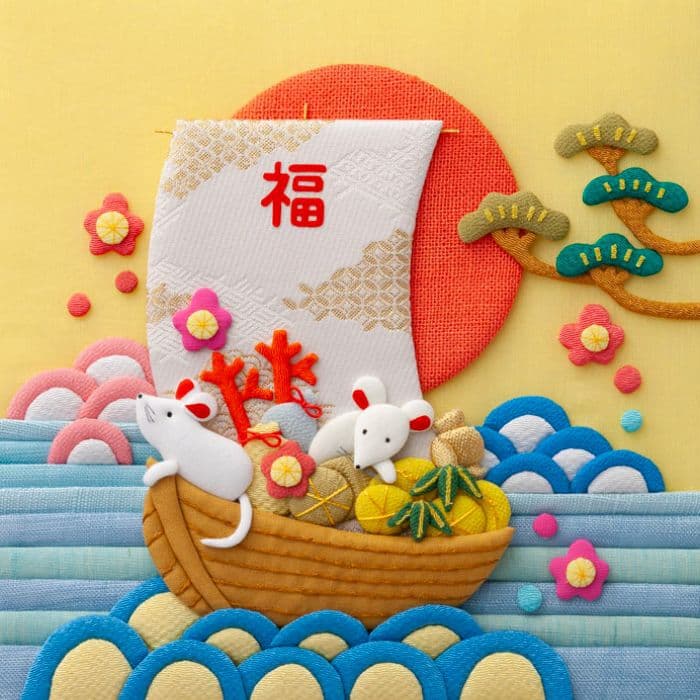 布のイラスト 宝船 鼠