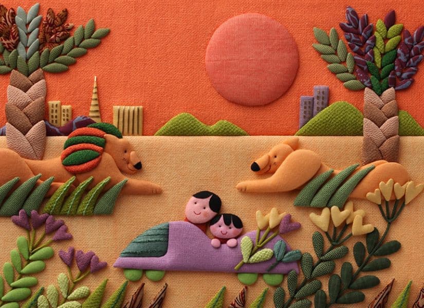 ライオン 夕日 布カレンダー